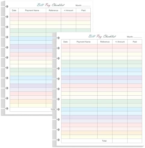 (2-Pack) A4 TUL Bill Payment Checklist Refills - 100 Sheets/200 Pages Letter Size Monthly Budget Forms for 11-Disc Discbound Budget Planners, 8.5" x 11"