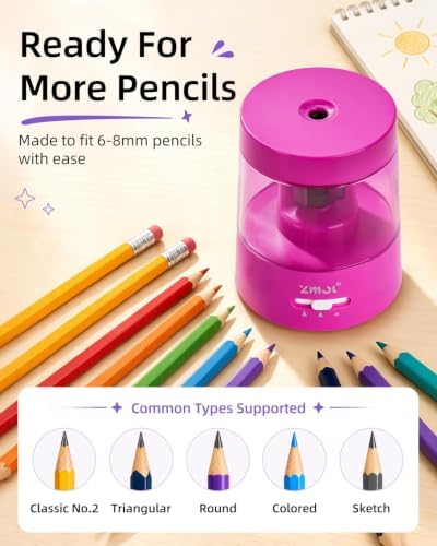 ZMOL Electric Pencil Sharpener, USB or 2 AA Powered, 6-8mm,Fuchsia