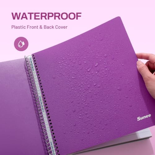 SUNEE 5 Subject Notebook College Ruled - 400 Pages, 9"x11", 5 Pocket Colored Dividers, 3-Hole Punched Paper, Dark Purple