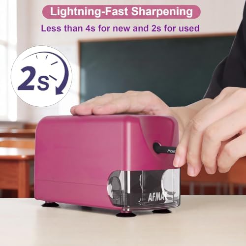 AFMAT Electric Pencil Sharpener, Cordless & Rechargeable, Heavy Duty Classroom Pencil Sharpeners for 6-11 mm Pencils, Auto Stop, 2s Fast Sharpening, Battery Powered, 10,000 Sharpenings, PSD3
