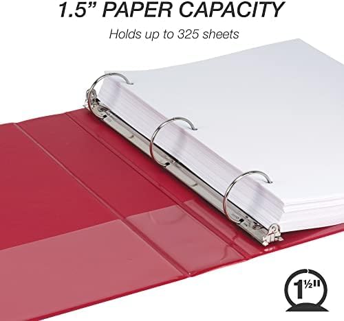 Samsill 1.5 Inch 3 Ring Binders, Economy Round Ring, Clear View Cover, 325 Sheet Capacity - for School, Home, Office - Red, 4 Pack