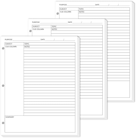 gisgfim 100 Sheets Cornell Notes Loose Leaf Paper Notebook Taking System Filler Paper 8.5×11 Inch 3 Hole Punch Cornell-Style Notes Pages Note Taking Supplies for School Office Business Home 80gsm
