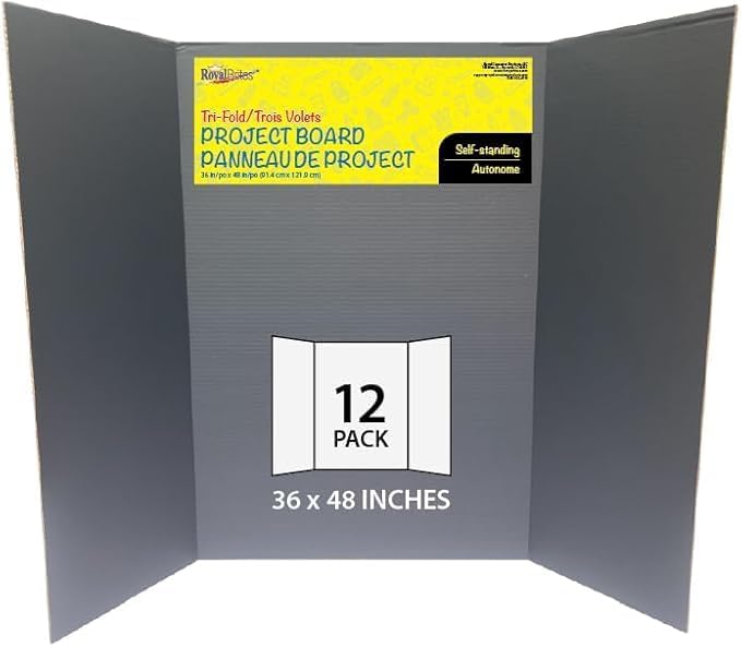 Royal Brites 1-Ply Corrugated Tri-fold Project Display Board 36" x 48", Exhibition, Presentation, & Science Fair Display Boards, Lightweight Trifold Board with Smooth Surface, Black/Kraft, Pack of 12
