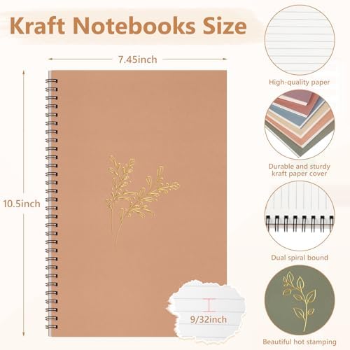Fuutreo 6 Pack Spiral Notebook 10.5x7.45 Notebook,Aesthetic,Hot Stamping