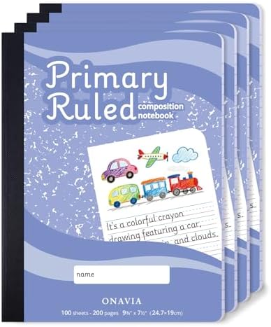ONAVIA Primary Composition Notebook 4 Pack, Picture Space, 200 Pages Marble