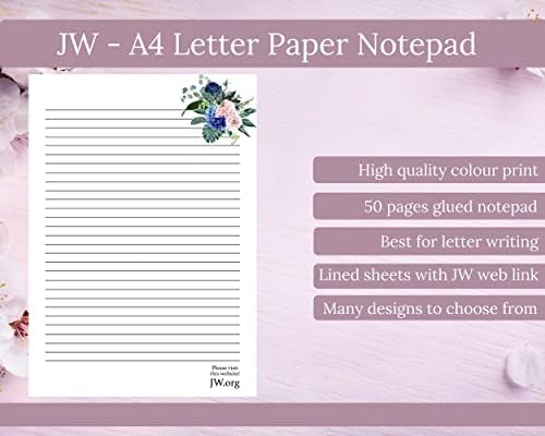 JW Letter Writing A4 Pad Stationery Paper Lined Gift Notepad Writing Sheets (Mixed Flowers)