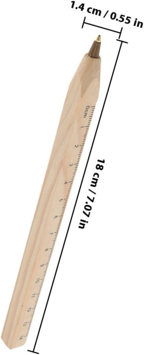 6pcs Black Ballpoint Pens with Wooden Ruler Design, Biodegradable Natural Wood Material, Engravable Signature Pens for Office and Woodwork Marking