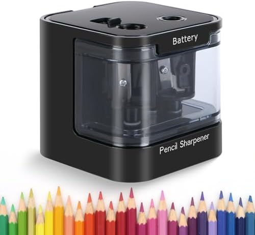 Eagle Electric Pencil Sharpener, Dual Holes, Battery Powered for School/Office/Art, 5s Fast Sharpening, Portable w/Large Shaving Tray & Replaceable Blades, for 6-12 mm Pencils (Black)