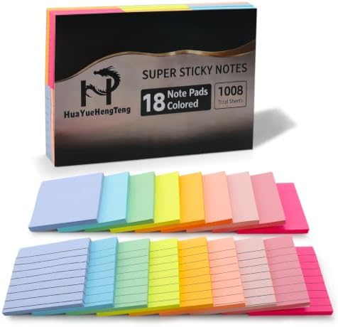 18 Pack Lined and Blank Pads 3x3 Sticky Notes Bulk Pack 9 Colors 1008 Sheets