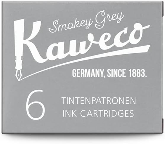Kaweco Fountain Pen Ink Cartridges Smokey Grey of 6 | Premium Ink with Short Standard Cartridges in Grey | Vegan Cruelty Free Water Soluble Calligraphy Lettering Writing