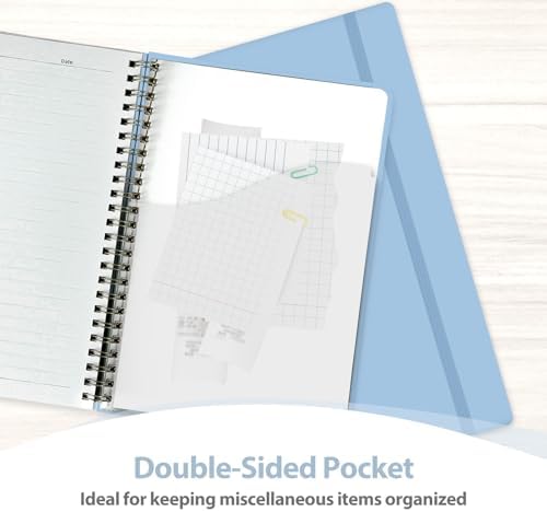 A5 Lined Spiral Journal Notebook, 146 Pages Hardcover Notebook with 100 GSM Thick Paper, Inner Pocket & Elastic Closure, 5.7" x 7.9", Notebooks for Work, School, College, Office, Journaling & Note Taking