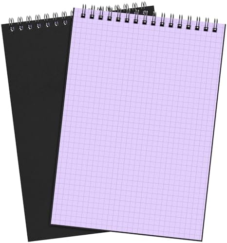 Engrowtic 2 Pack Graph Paper Spiral Notebook A5,Black(internal Purple)