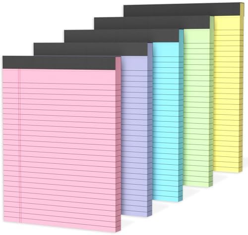 5 Pack Colored Legal Pads 8.5 x 11 Inch, Wide Ruled Micro Perforated Writing Pads 30 Sheets Per Pad for Work Study Daily Note Taking List