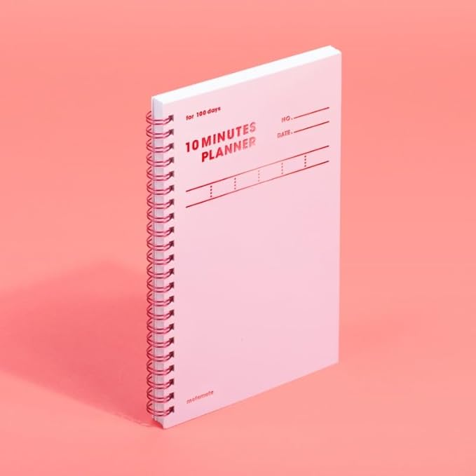 MOTEMOTE 10-Minute Planner 100 DAYS – Study Planner, Time-Blocking Productivity Journal, Spiral-Bound, Color Chip Edition (Rose Quartz)
