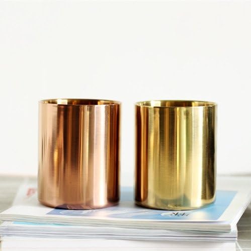 Rose Gold Pen Holder Glossy Stainless Steel Pencil Cup for Desk Organizers Multi Use Makeup Brush Holder Flower Vase Mini Pot Decor