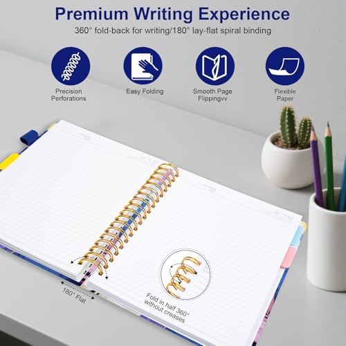 Spiral Journal Notebooks for Work, 300 Pages 5 Subject Notebook College Ruled with Dividers & Tabs, A4 Notebook Journal for Women Students Note-Taking and Organizer (Tropical Monstera)
