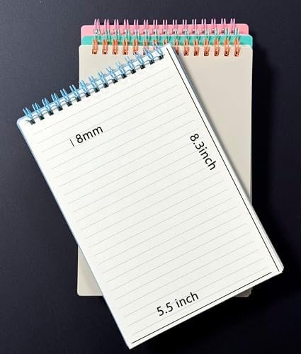 YIHUANYIFA 4pcs Steno Spiral Notebooks Top Bound A5 80 Sheet Steno Pads Thick Plastic Covers for Writing Notes in Lists, Office, Home (A5 4pcs light color Ruled)