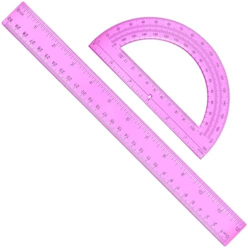 2 Packs 12 Inch Plastic Ruler and 6 Inch Plastic Protractor Set Clear Math Geometry Set Classroom Set Angle Detector School Supplies Classroom Ruler Home Office Drawings (Pink)