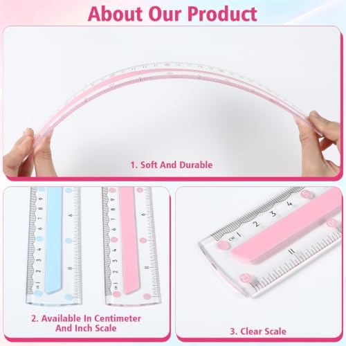 Grevosea 2 PCS Rulers 12 Inch Flexible Ruler Clear Plastic Ruler