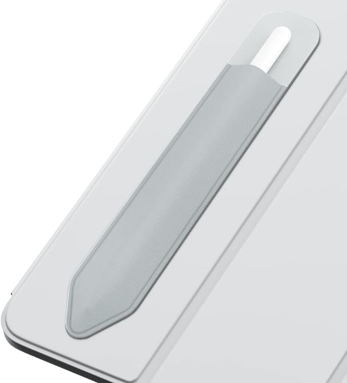 MoKo Pencil Holder Sticker Compatible with iPad Pencil 1st/2nd Generation, Elastic Pencil Case PU Leather Pouch for iPad 9th/8th Generation, iPad Air 4, iPad Pro 11&12.9, iPad Mini 6, Silver Grey