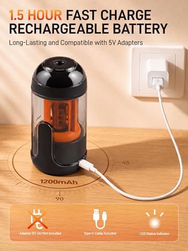M&G S5 Electric Pencil Sharpener,Fully Automatic for 6.5–11mm No.2 & Colored Pencils,Auto In & Out,3 Sharpness Modes,Type-C Rechargeable,Helical Blade,Hands-Free for School Classroom Home Office,Black