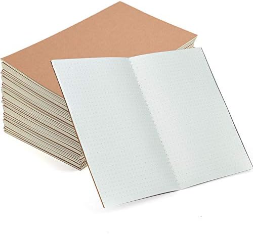Coopay 24 Pack Journal Notebooks Kraft Brown Cover Dot Grid Bullet Notebooks for Travelers Office Home School Business, A5 Size - 8.3 x 5.5 Inches, 60 Pages