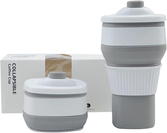 Collapsible Travel Coffee Cups Set of 2 - Silicone Foldable Mugs with Leakproof Lids, BPA Free, Microwave and Dishwasher Safe - 10oz (300ml) for Travel, Office, Camping