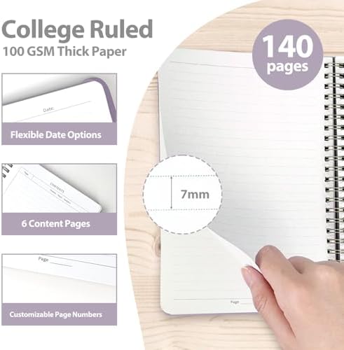 A5 Lined Spiral Journal Notebook, 146 Pages Hardcover Notebook with 100 GSM Thick Paper, Inner Pocket & Elastic Closure, 5.7" x 7.9", Notebooks for Work, School, College, Office, Journaling & Note Taking