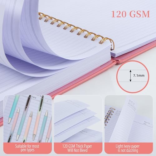 Hardcover Leather Spiral Notebook 8.5" x 11" with Removable Dividers, 300 Pages 5 Subject College Ruled Notebook for Work with Tabs, A4 Spiral Journal for Women Men, School Students Note Taking, Pink