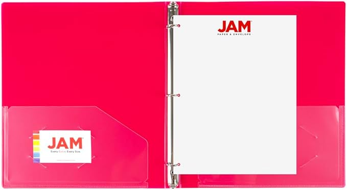 JAM PAPER Plastic 0.5 inch Binder - Fuchsia Pink 3 Ring Binder - Sold Individually