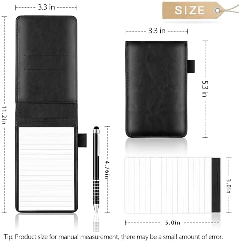 7 Pieces Small Notepads Holder Set, Pocket Notebook with pen, Included 5 Pieces Refills 3 x 5 Inch, 30 Lined Paper Per Note Pad (Black)