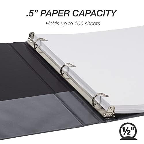 Samsill 0.5 Inch 3 Ring Binders, Economy Round Ring, Clear View Cover, 100 Sheet Capacity - for School, Home, Office - Black, 24 Pack