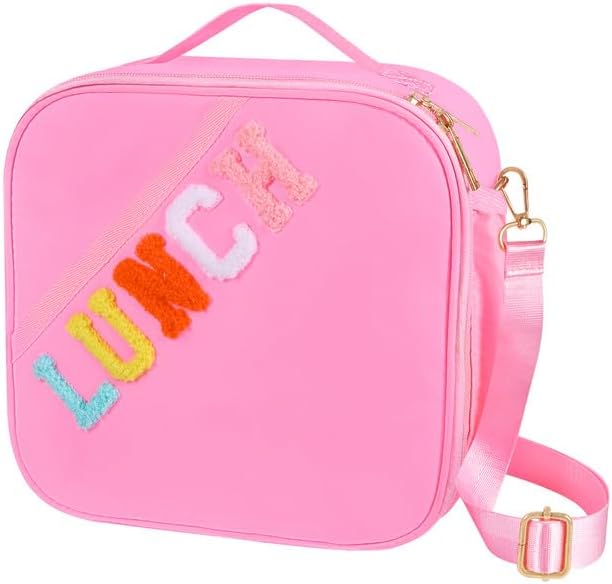 Nsrzua Lunch Bag Kids,Insulated Lunch Bag With Adjustable Shoulder Strap,Reusable Lunch Bag for Kids, Girls,Boys, lunch Bag Women,Preppy Lunch Box for School,Travel, Picnic (pink)