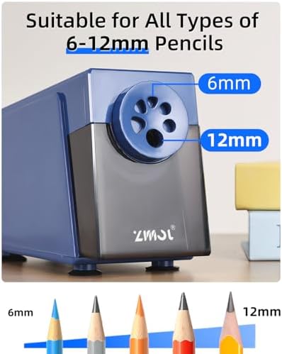 ZMOL Electric Pencil Sharpener,Heavy Duty for Classroom, 6-12mm,Blue
