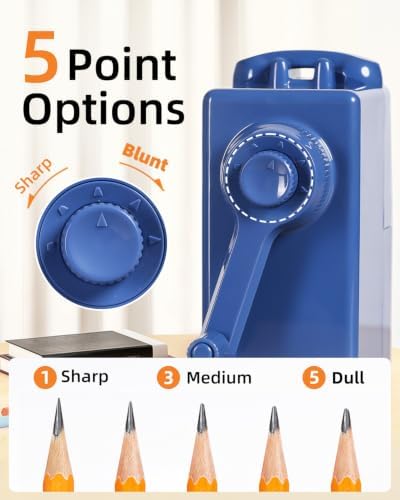 ZMOL Heavy Duty Manual Hand Crank Pencil Sharpener, Desktop, Blue