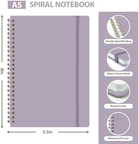 A5 Lined Spiral Journal Notebook, 146 Pages Hardcover Notebook with 100 GSM Thick Paper, Inner Pocket & Elastic Closure, 5.7" x 7.9", Notebooks for Work, School, College, Office, Journaling & Note Taking