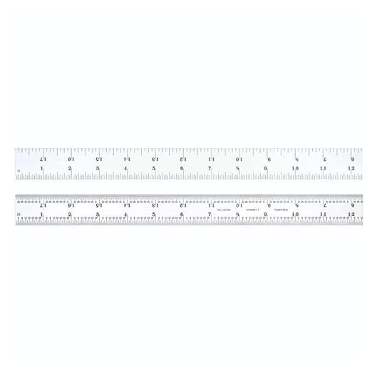 Starrett Spring Tempered Steel Rule with Satin Chrome Finish, Quick Reading and Inch Graduation - 18" Length, 4R Graduation Type, 3/64" Thickness - C604R-18