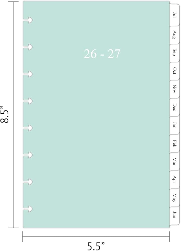 2026-2027 Weekly & Monthly Planner Refills for 8-Discbound Planners, July 2026 to June 2027, Junior Size, 5-1/2"x8-1/2"