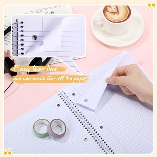 Teling 12 Pcs 1 Subject Spiral Notebook for Work College Ruled 8 x 10 1/2 Inch Spiral Journal Notebook 3 Hole Punched Paper Tear Line 70 Sheets Office School Study Supplies (Macron Color)
