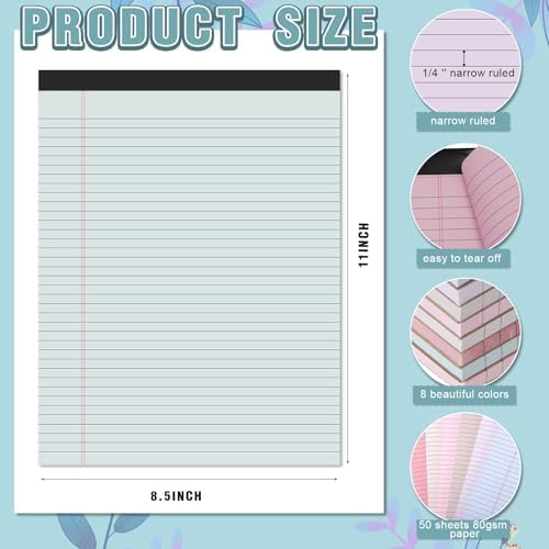Fuutreo 8 Pcs Legal Pads 8.5 x 11 Colored Note Pads, Subtle Colors