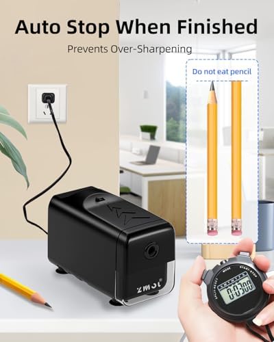 ZMOL Heavy Duty Electric Pencil Sharpener, Plug-in, 6.5-8mm, Black