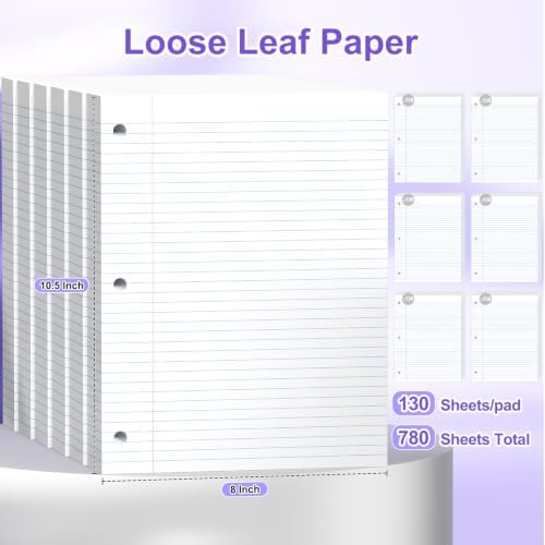 780 Sheets Loose Leaf Paper College Ruled, 8x10.5 White Notebook Paper