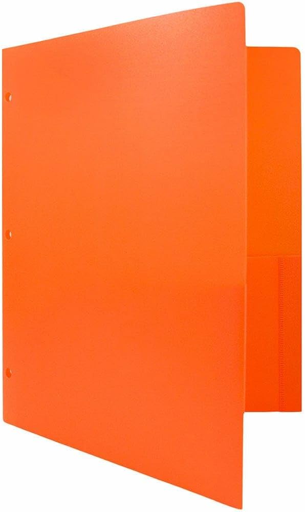 JAM PAPER Heavy Duty Plastic 3 Hole Punch Pocket Folders - Extra Tough School Folders - Orange - 12/Pack