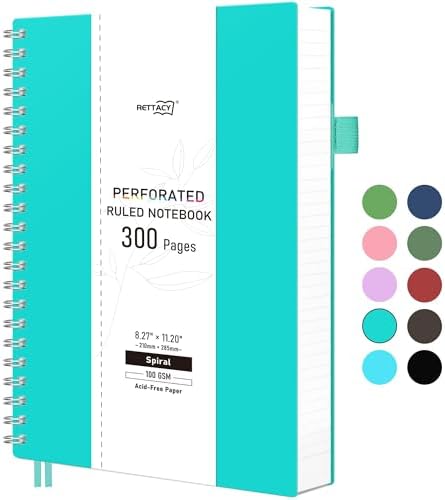 RETTACY Spiral College Ruled Notebook, 300 Perforated Pages (8.2" x 11.2")