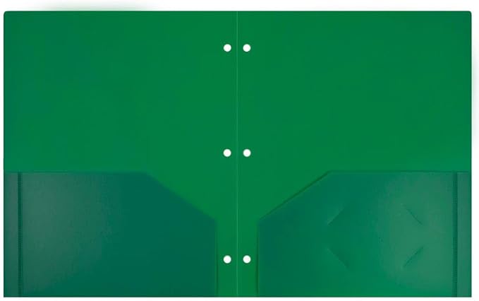 JAM PAPER Heavy Duty Plastic 3 Hole Punch Pocket Folders - Extra Tough School Folders - Green - Bulk 144/Box