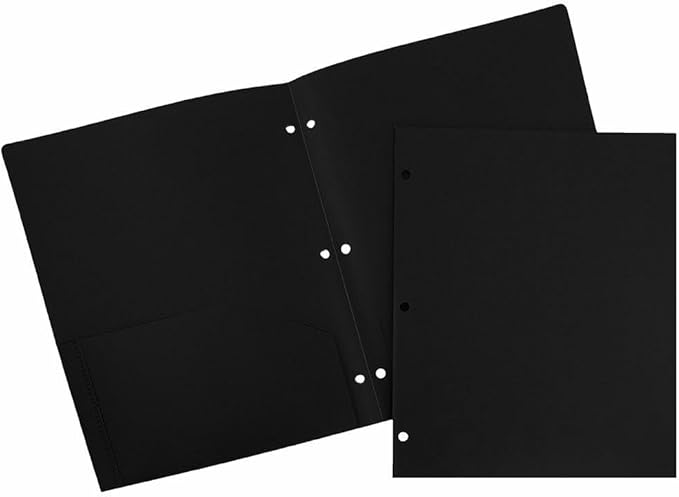 JAM PAPER Heavy Duty Plastic 3 Hole Punch Pocket Folders - Extra Tough School Folders - Black - 3/Pack