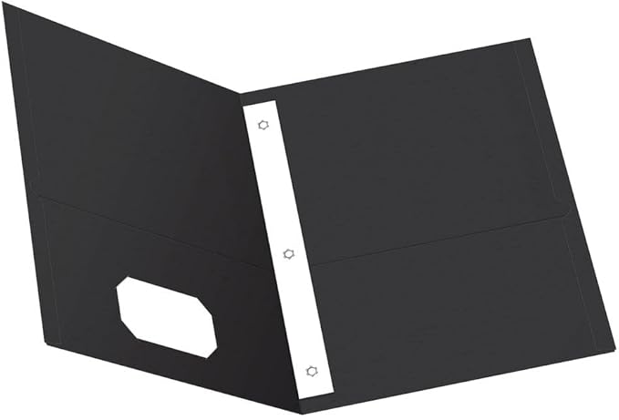 Oxford Two-Pocket Folders with Fasteners | Black | Letter Size | 25 per Box, Pack of 5