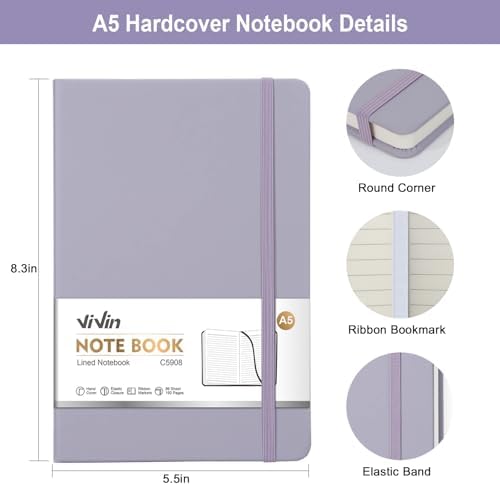 ViVin 3 Pack A5 Hardcover Lined Notebook,192 pg College Ruled 5.5x8.3