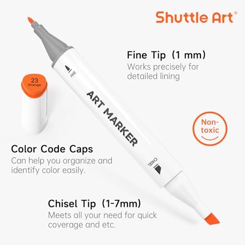 Shuttle Art 51 Colors Alcohol Markers, 50 Colors Dual Tip Art Marker Set Plus 1 Colorless Blender with Marker Case Perfect for Illustration Students Adult Coloring Sketching