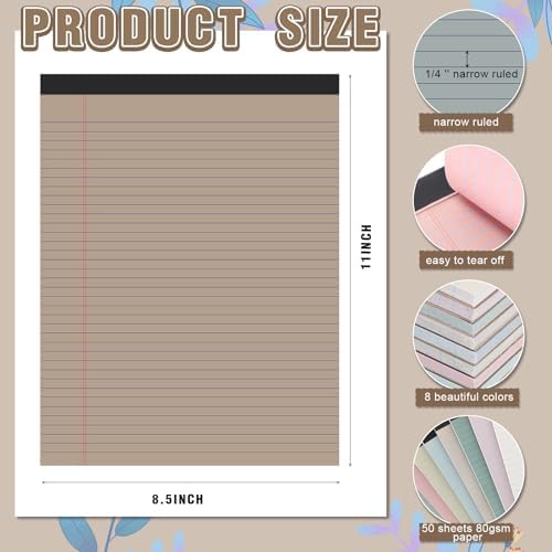 Fuutreo 8 Pcs Legal Pads 8.5 x 11 Colored Note Pads, Pastel Color